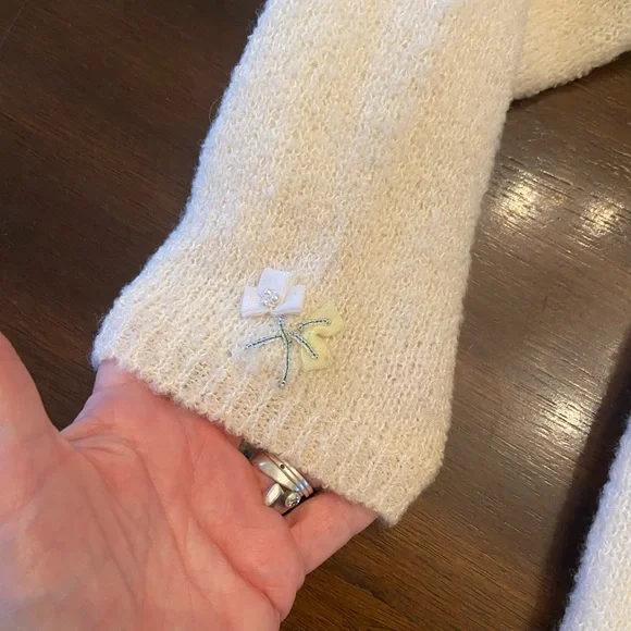 Cream Floral Embroidered Cardigan 1950s Vintage M - Picture 5 of 10